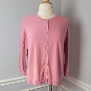 LOFT Outlet Mauve Pink Textured Lightweight 3/4 Sleeve Crewneck Classic Cardigan